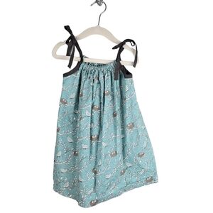 LILLI & LOTTI 100% Cotton Dress Handmade Bird Nest Print Gray/Blue Baby Girls 2T